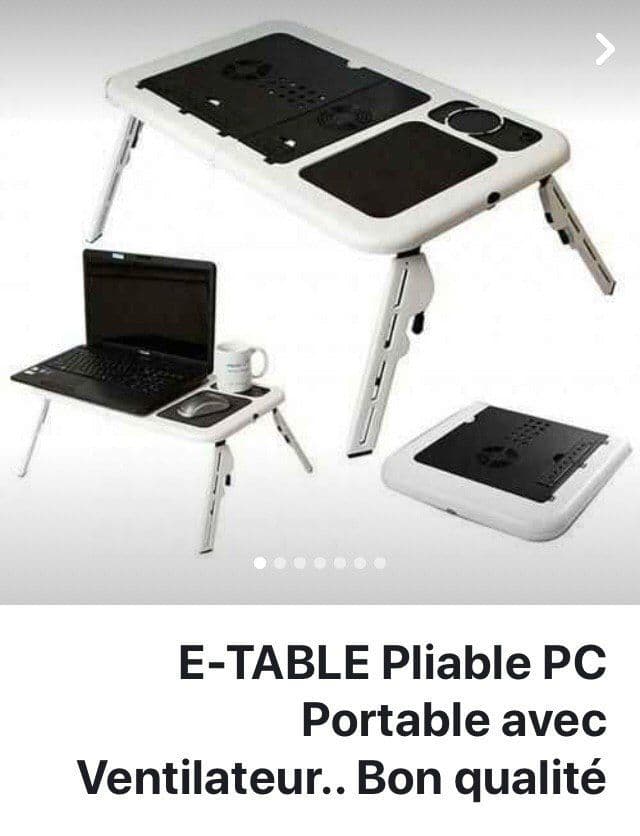 E-TABLE pliable pour PC Portable Réglable avec Ventilateur de Refroidissement Intégré