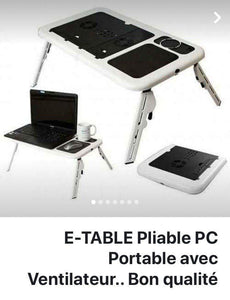 E-TABLE pliable pour PC Portable Réglable avec Ventilateur de Refroidissement Intégré