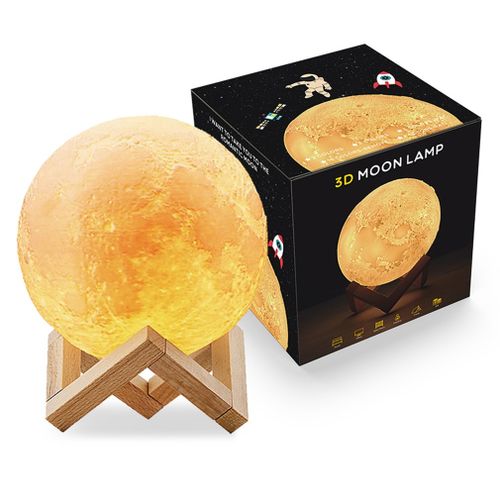 Rechargeable 3D Print Moon Lamp 15CM Touch Switch Bedroom Bookcase Night Light