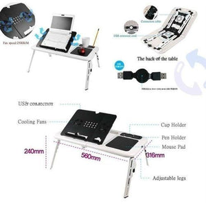 E-TABLE pliable pour PC Portable Réglable avec Ventilateur de Refroidissement Intégré