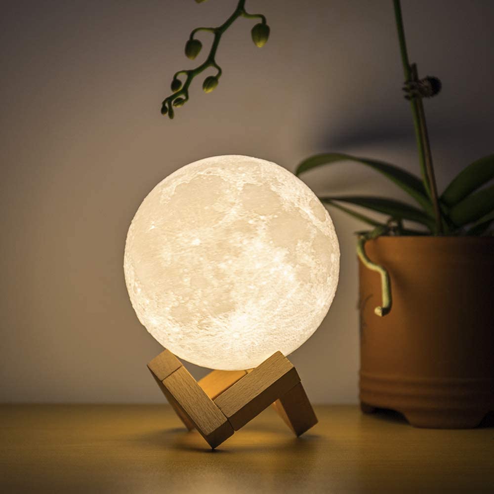 Rechargeable 3D Print Moon Lamp 15CM Touch Switch Bedroom Bookcase Night Light