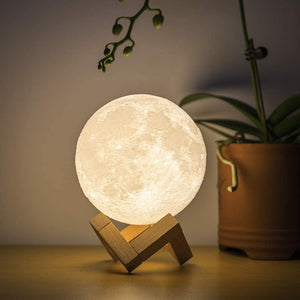 Rechargeable 3D Print Moon Lamp 15CM Touch Switch Bedroom Bookcase Night Light