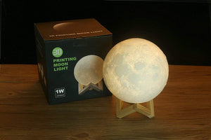 Rechargeable 3D Print Moon Lamp 15CM Touch Switch Bedroom Bookcase Night Light