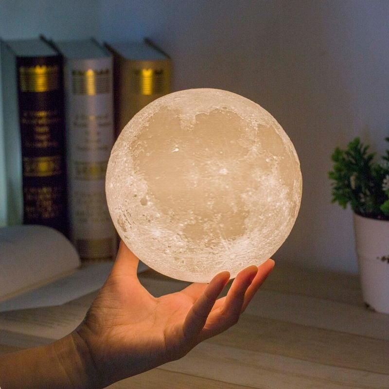 Rechargeable 3D Print Moon Lamp 15CM Touch Switch Bedroom Bookcase Night Light