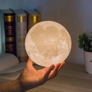 Rechargeable 3D Print Moon Lamp 15CM Touch Switch Bedroom Bookcase Night Light