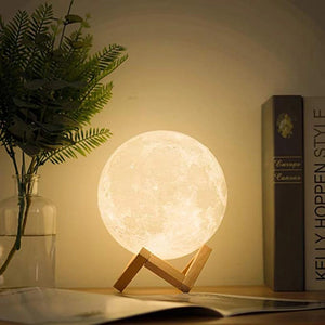 Rechargeable 3D Print Moon Lamp 15CM Touch Switch Bedroom Bookcase Night Light