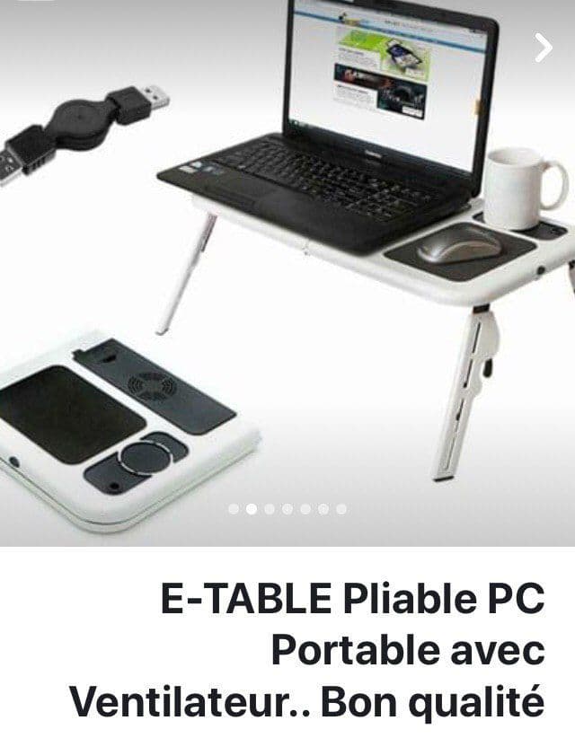 E-TABLE pliable pour PC Portable Réglable avec Ventilateur de Refroidissement Intégré