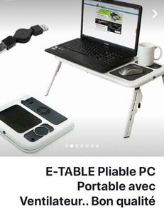 E-TABLE pliable pour PC Portable Réglable avec Ventilateur de Refroidissement Intégré