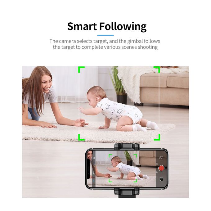 Portable Auto Face Tracking Smart Shooting Holder, 360° Rotation Selfie Stick Smartphone Live Stand Gimbal Stabilizer (Black)